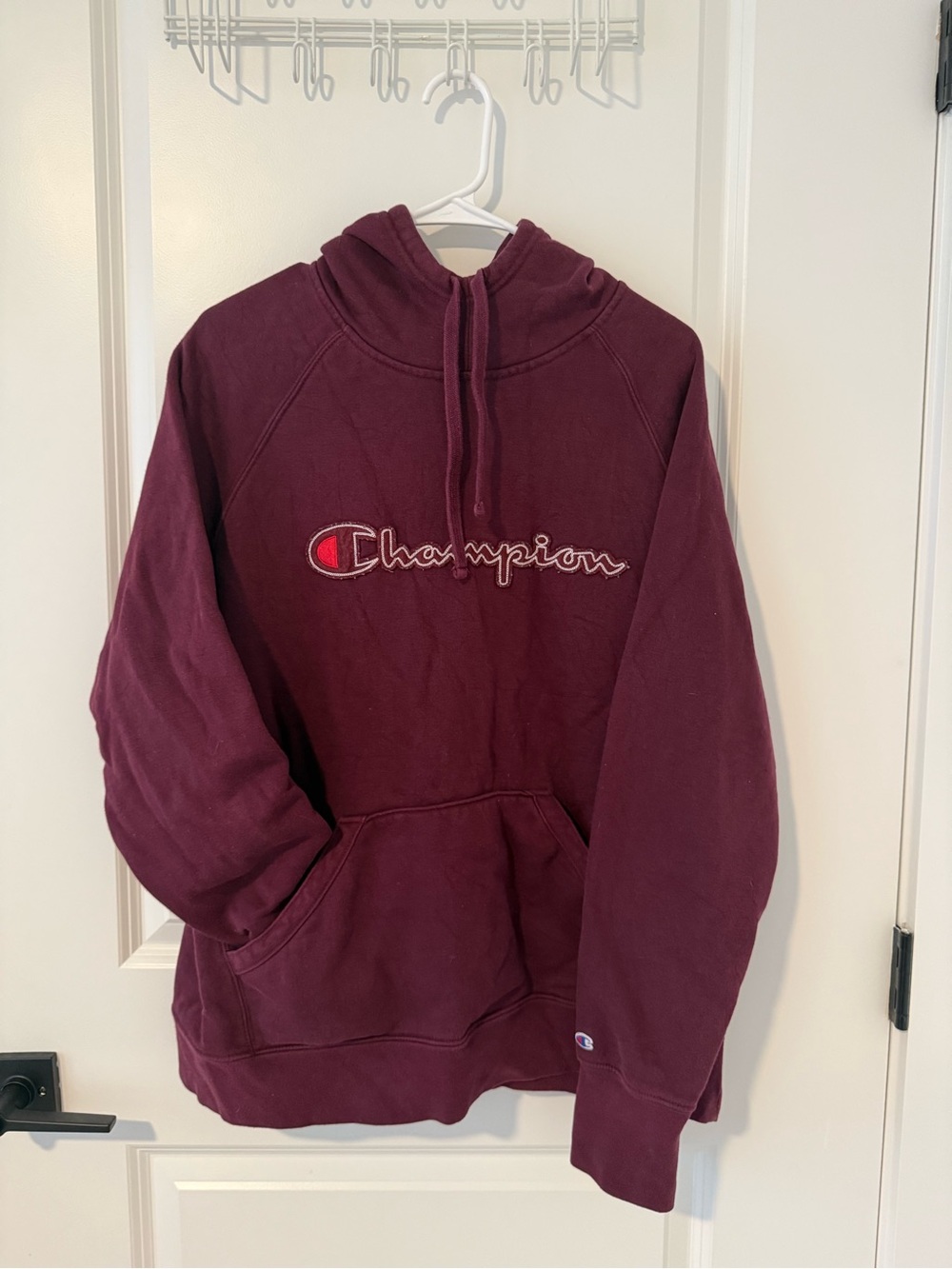 Champion Burgundy Hooded Pullover with Embroidered Logo